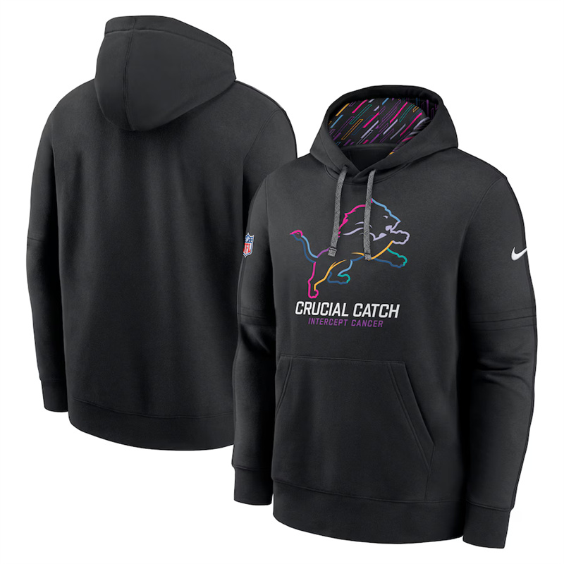 Men's Detroit Lions Black 2024 Crucial Catch Club Pullover Hoodie